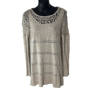 Peruvian connection women’s small top 100% Pima cotton crochet pointelle knit